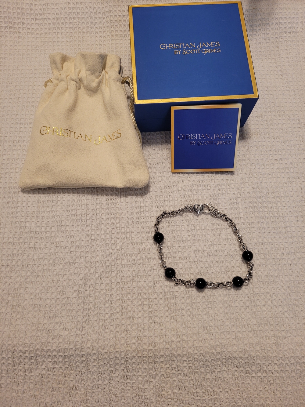 Christian James Gemstone Sterling Silver Bead Double Rolo Bracelet